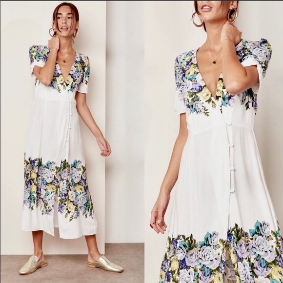 Free People Surplice Floral Midi Dress size Medium - Picture 4 of 7